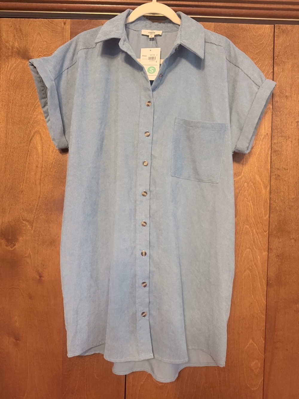 entro Soft Light Blue Button-Front Shirt Dress